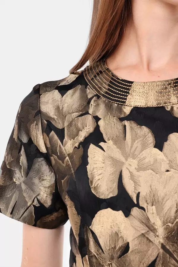 MINIMAL - Golda - Dress Jacquard Motif Bunga - Black