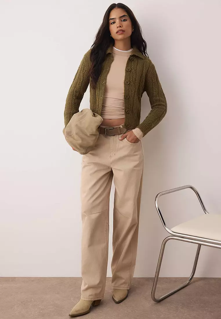 Khaki Hair Knitted Soft Textured Knitwear Cardigan Twoaw26Hi00230