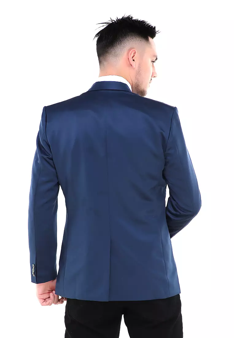 Woreq Jas Blazer Pria Premium Plain Formal Longsleeve Suit Material Polyester ORIGINAL - Navy