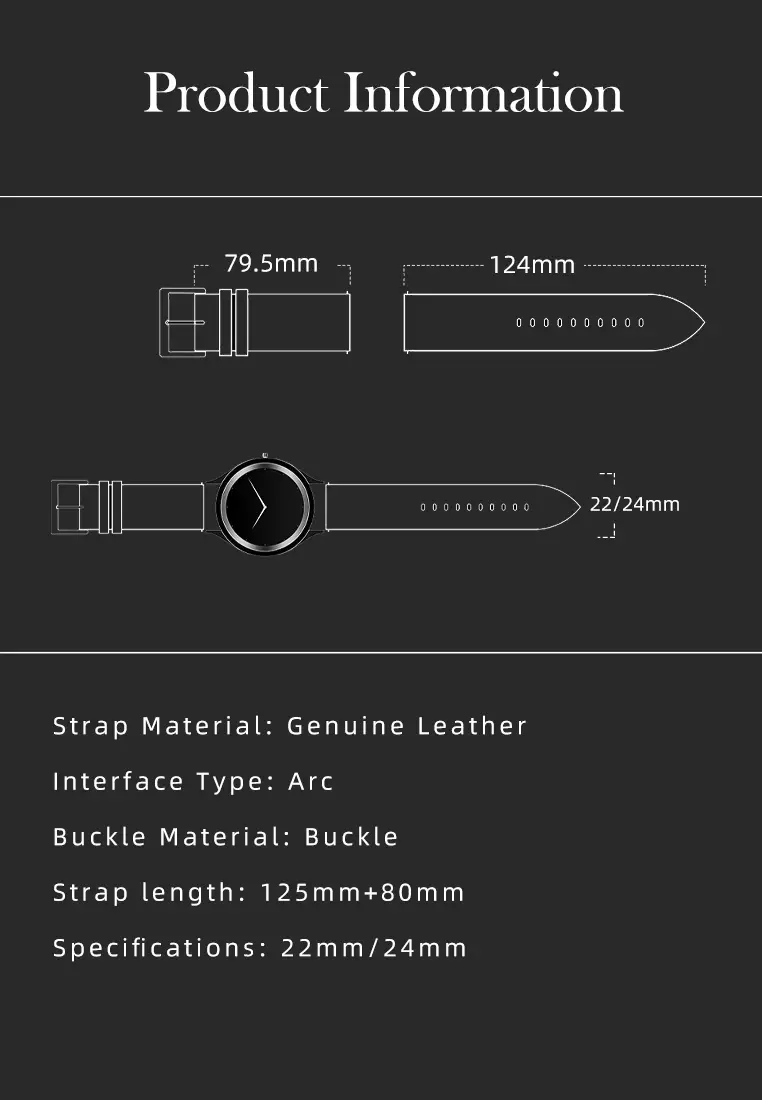 Tali Kulit Asli Jam Tangan Leather Strap 24mm hitam