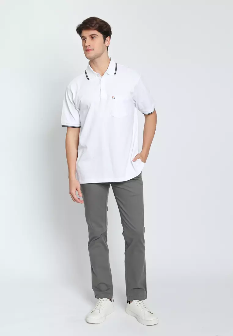 WHITE CASUAL POLO SHIRT REGULAR FIT