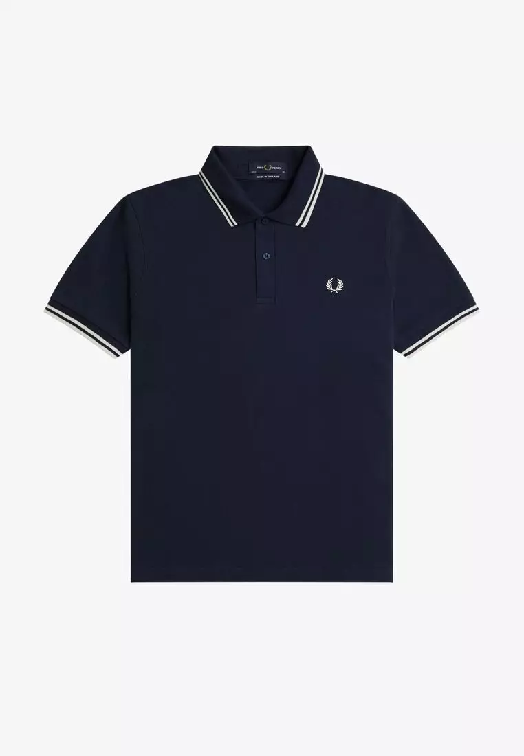 Fred Perry M12 Made in England Twin Tipped Fred Perry Shirt (Dark Carbon / Ecru / Ecru)