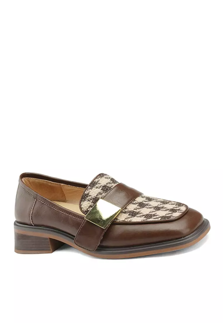 Discount on Twenty Eight Shoes  shoes - SKU: VANSA Houndstooth Metal Buckle Loafers VSW-F022708-41