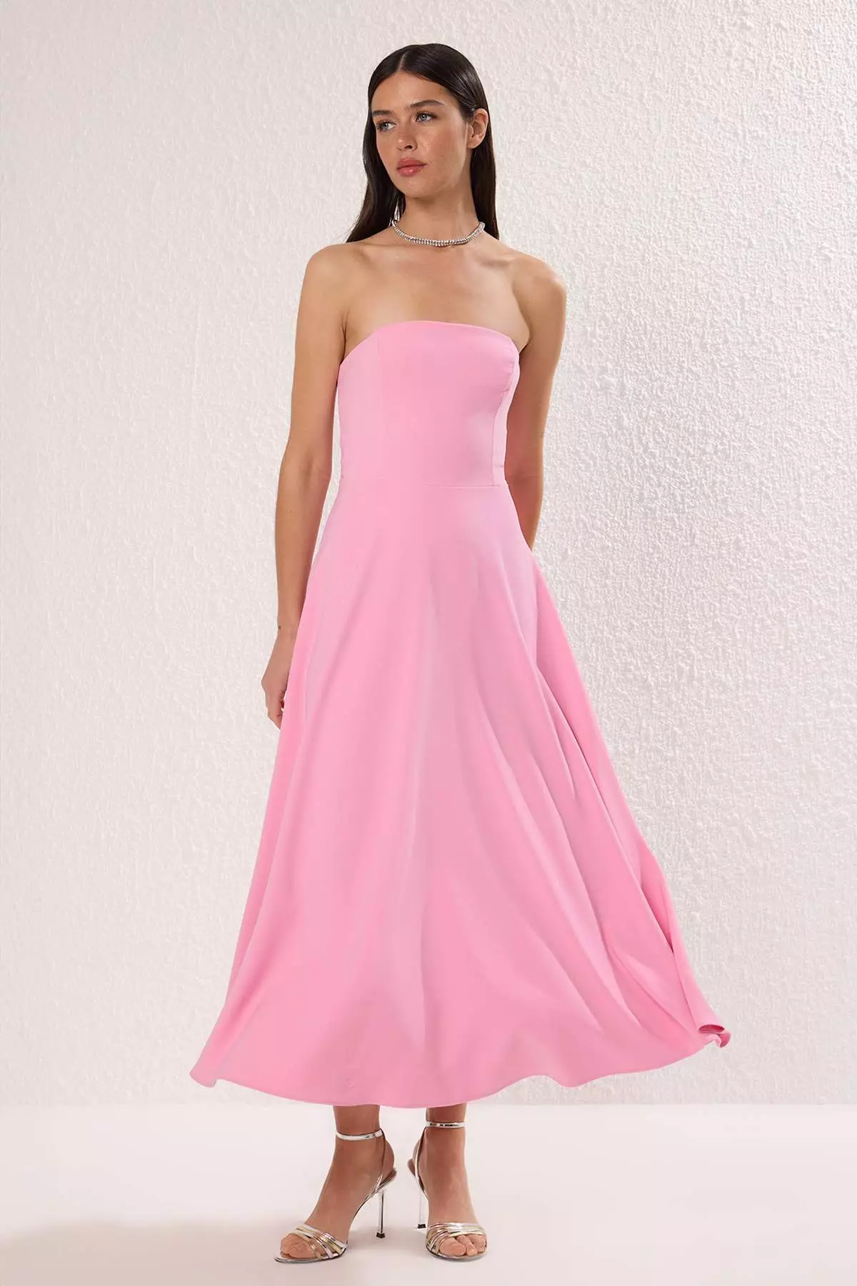Pink A Line Strapless Stylish Evening Gown
