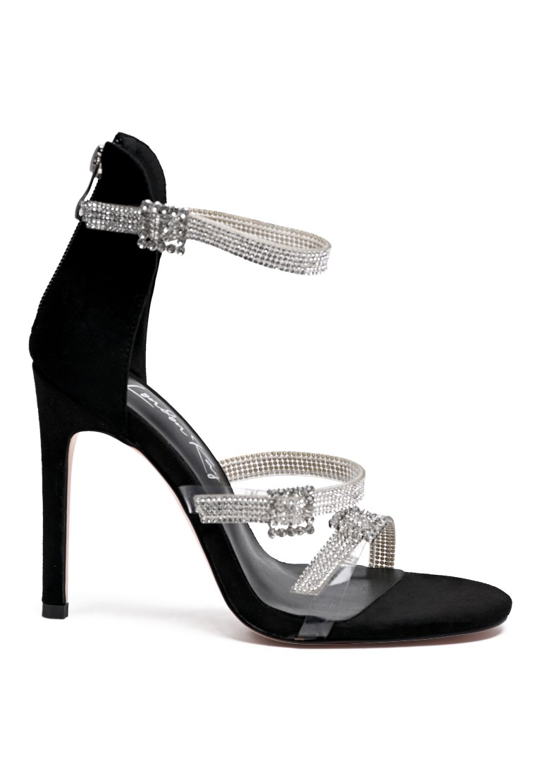 Bling Strap High Heeled Sandals in Black
