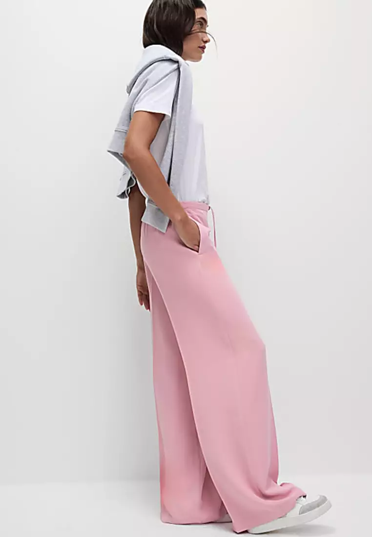 Crepe Elasticated Waist Wide Leg Trousers