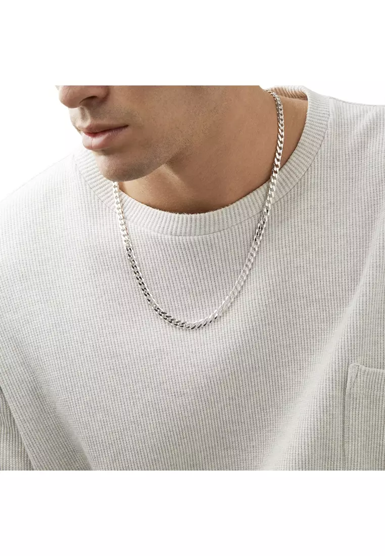 Mens curb deals silver chain