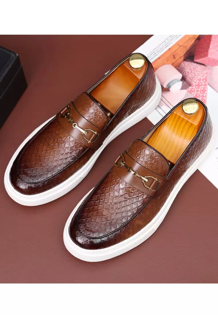 Crocodile Texture Synthetic Leather Horsebit Loafers WZWH3678
