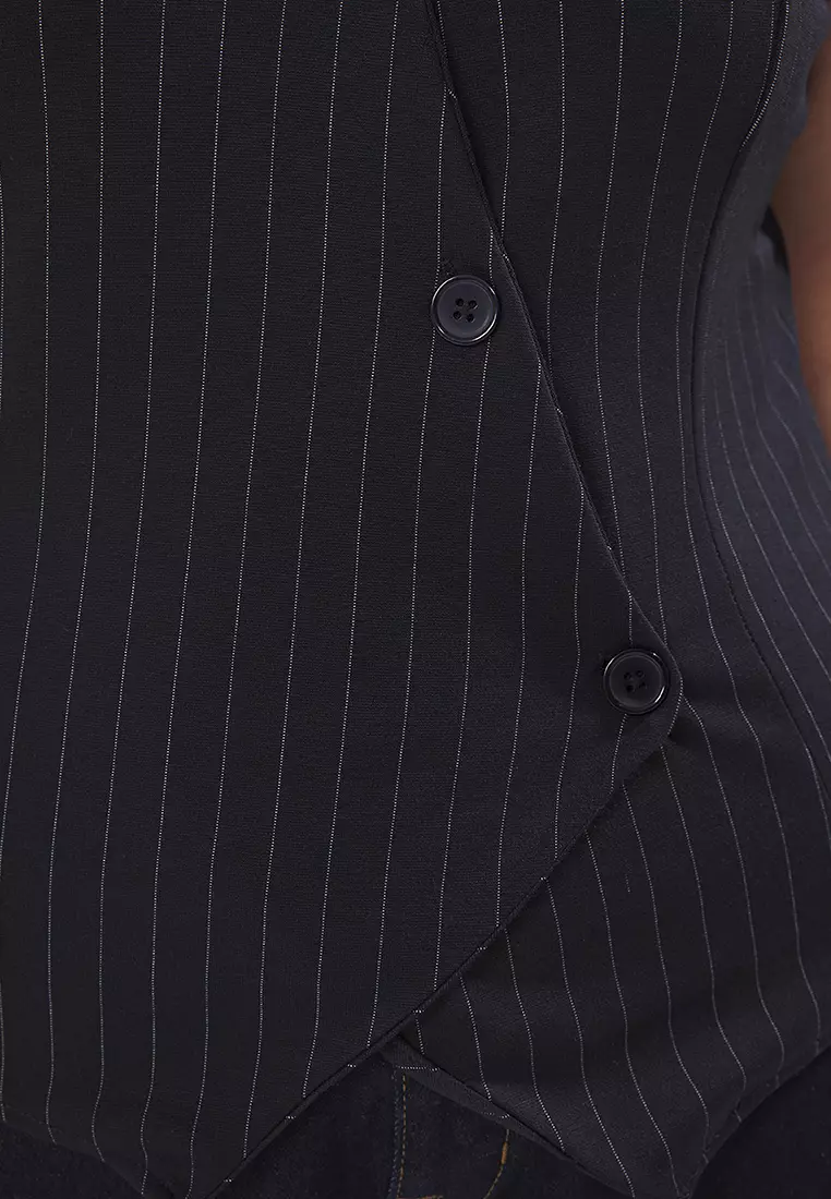 Navy Blue Striped Knitting Plus Size Vest TBBSS25BH00016