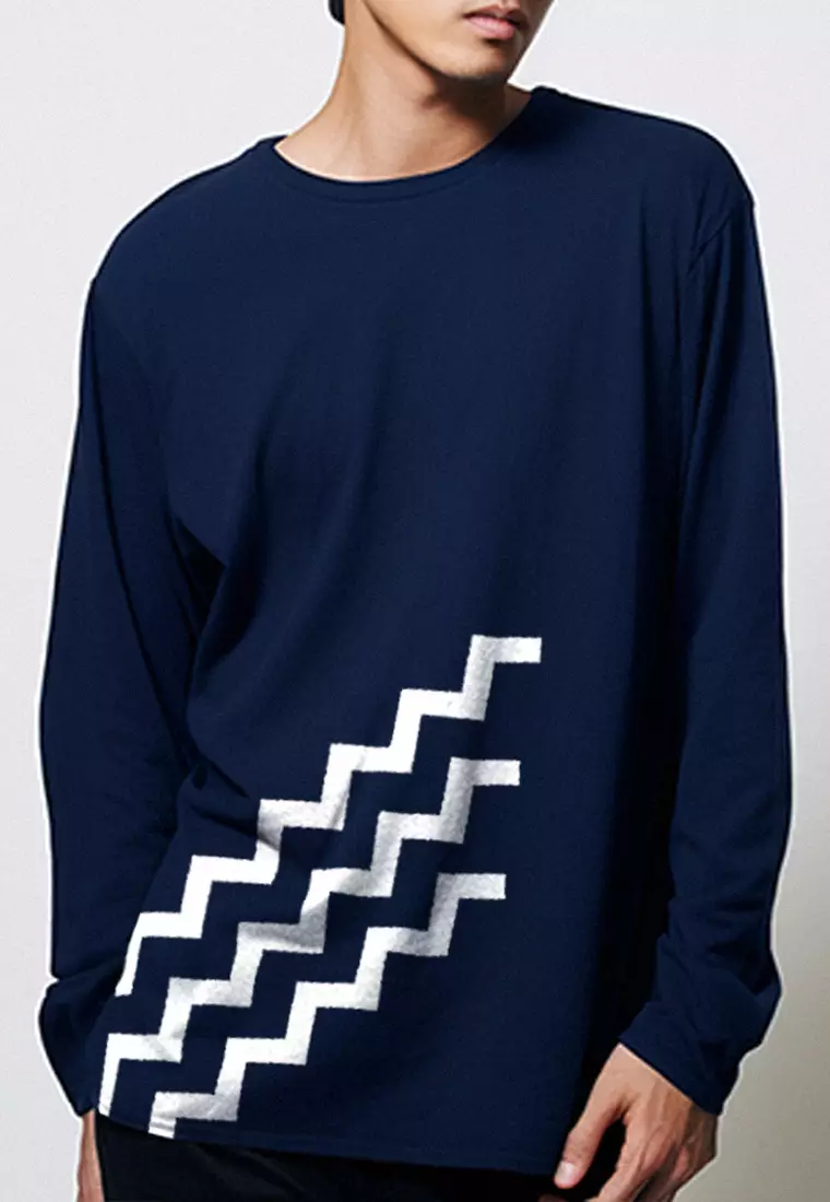 MT865R Kaos Pria Lengan Panjang 3diagonal Zigzag Navy