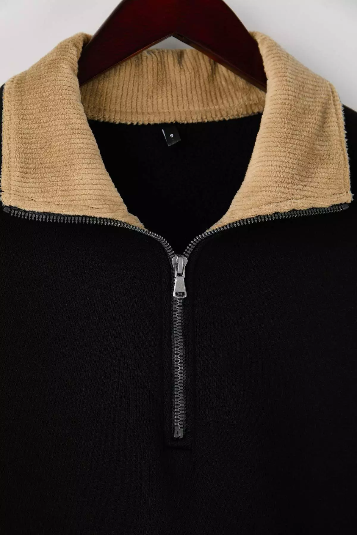 Black Collar Detailed Stand Collar New Oversize/Wide Cut Thick/Fleece Lined Sweatshirt Tmnaw26Sw00003