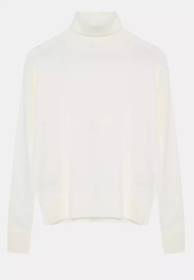 Turtleneck Ecru Knitwear Sweater - Wool, Twoaw25Kz26