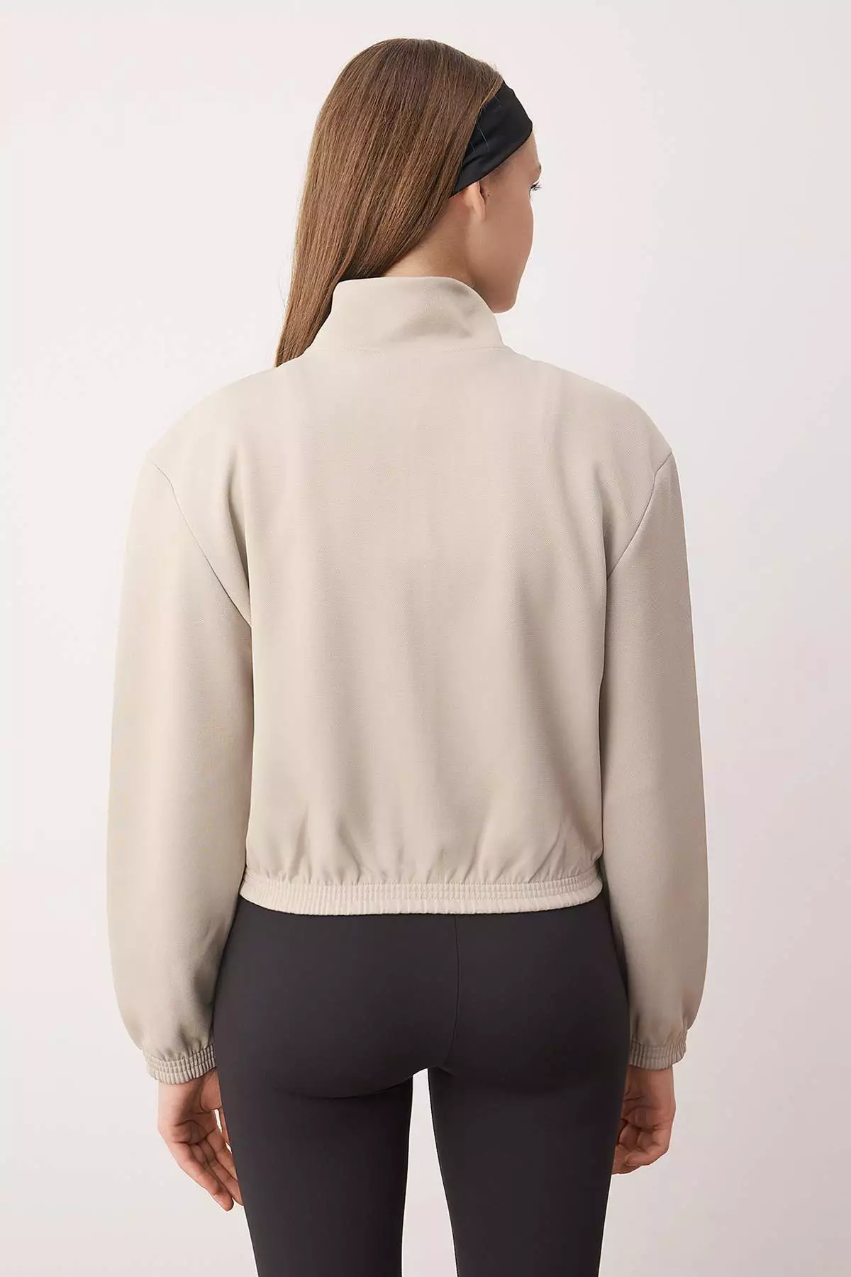 Beige Interlock Knitted Sports Jacket Thmaw26Sk13