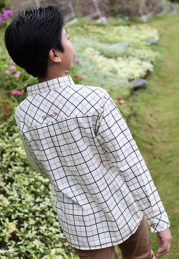 Kemeja Anak Laki Cream/ Off White Checked Shirt/ Rj Latte Club