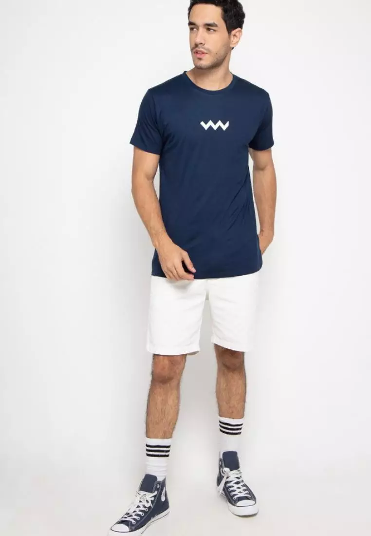 MTF92 Zigzag Modern Street Vert Back Navy Kaos Pria