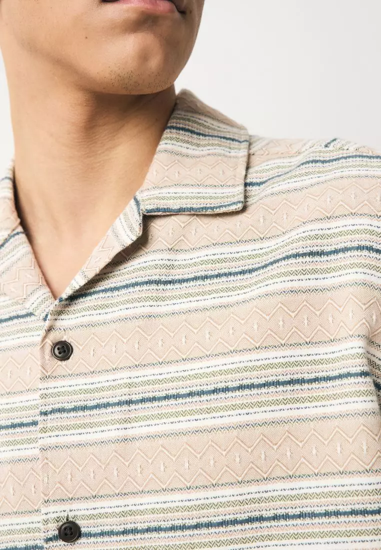 100% Cotton Textured Stripe Short Sleeve Shirt