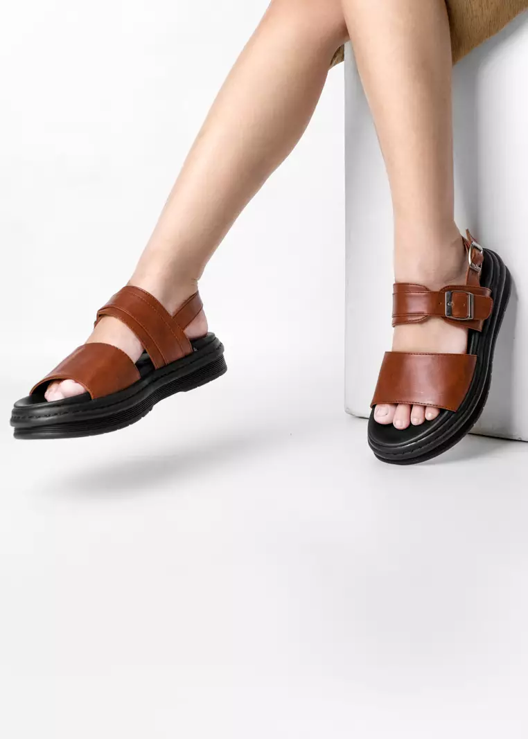 Pamole Sandal Wanita Kekinian Sendal Santai Wanita Sendal Wanita - Dagne Series - Coklat