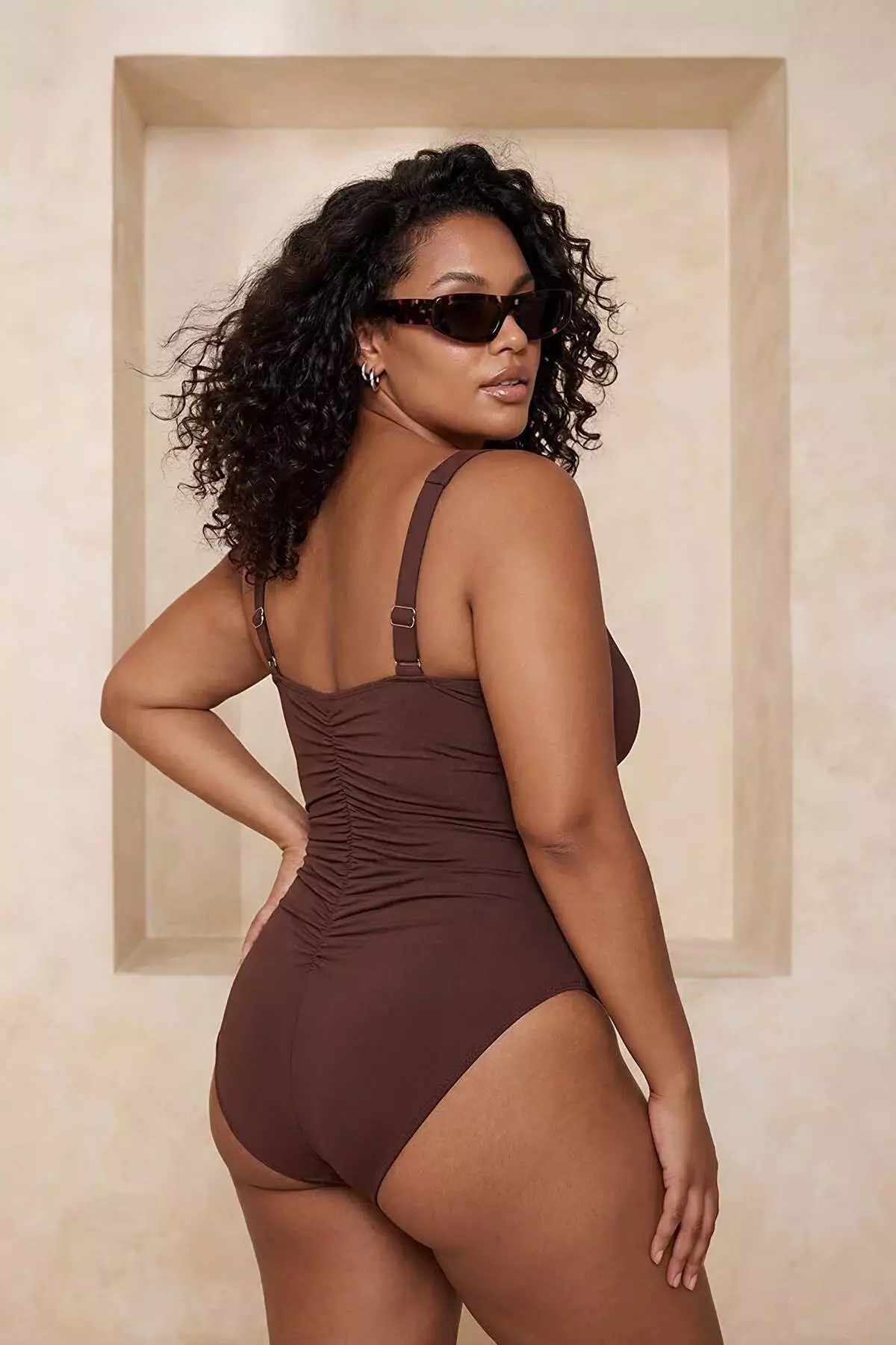 Brown Gold Accessory Drawstring Plus Size Swimsuit Tbbss26Am00020