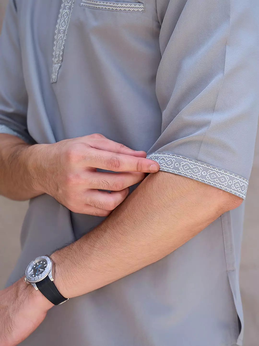 OXCON Kemeja koko Tangan 3/4 Bordir Hasbi Mid Grey