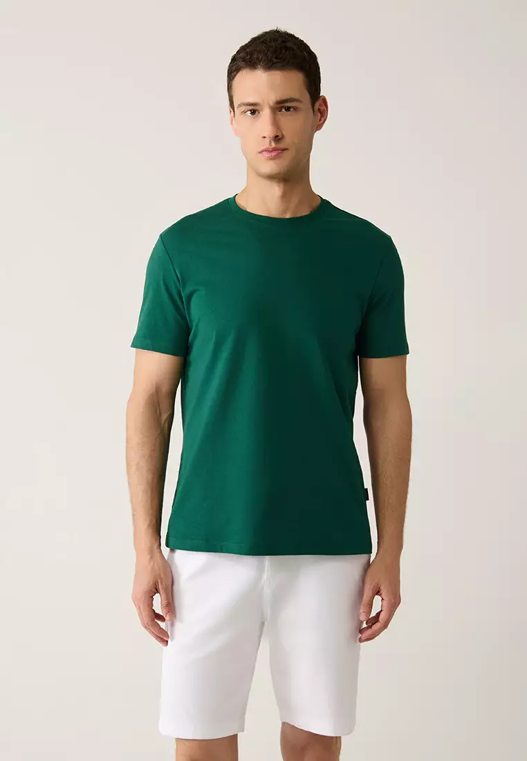 Men's Green 100% Cotton Breathable Crew Neck T-Shirt E001000
