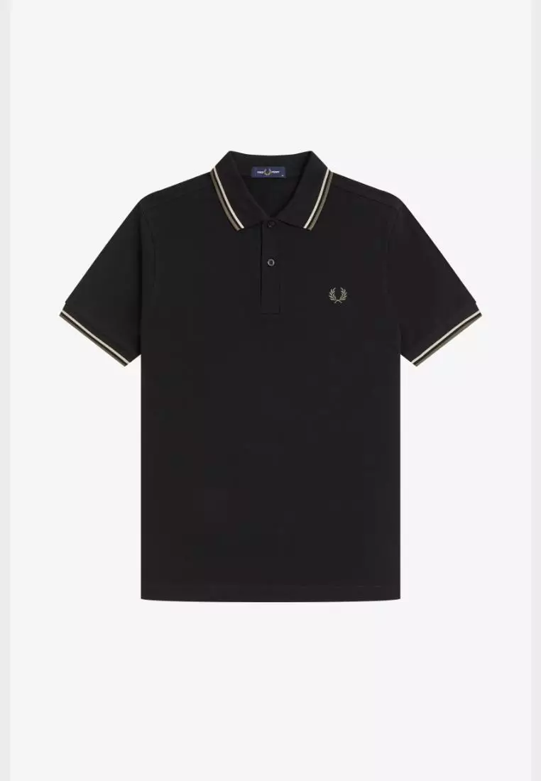 Fred Perry M3600 The Twin Tipped Fred Perry Shirt (Black / Oatmeal / Laurel Wreath Green)