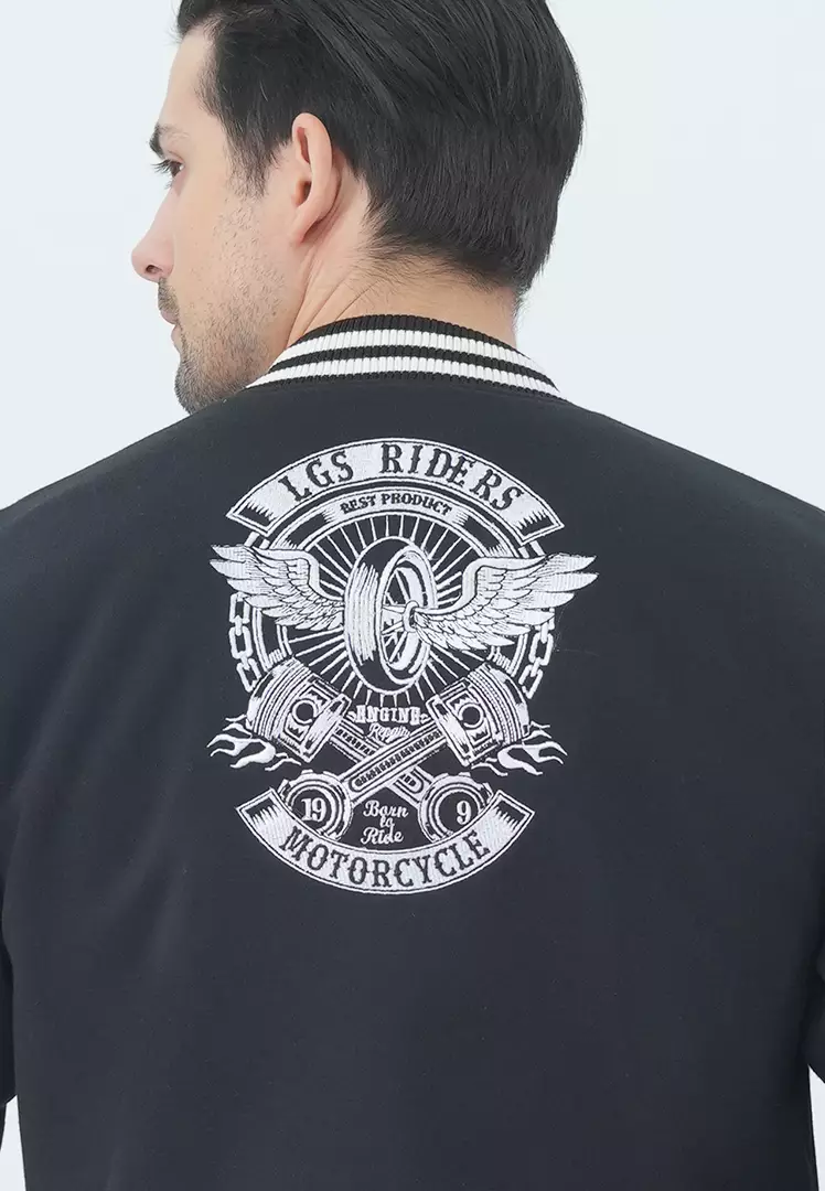 LGS - Jaket Pria - Jaket Baseball - Snap Button - Gambar Belakang - Hitam - JJK.574.213.001.C