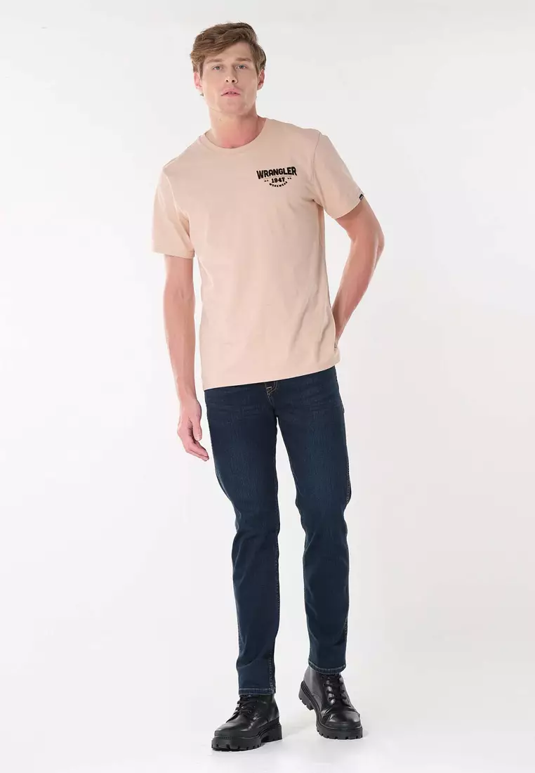 Chest Logo Print T-Shirt for Mens in Warm Beige Color