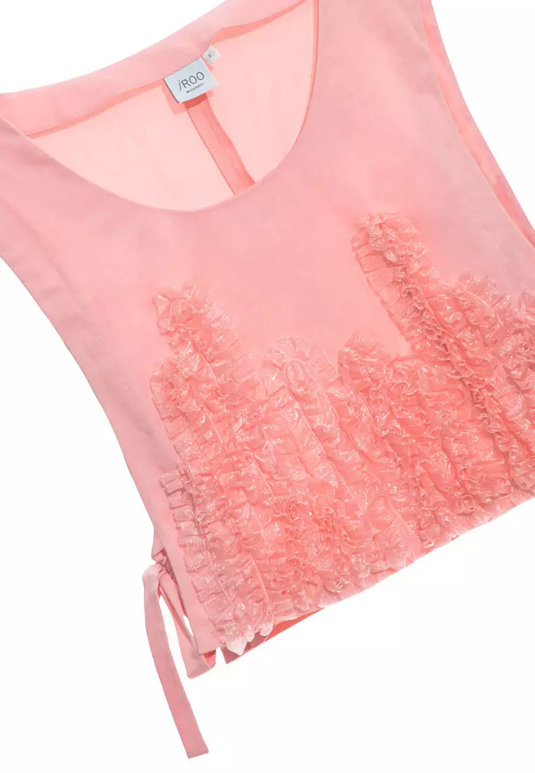 Pink Vest With Front Pleated Ruffle Detail