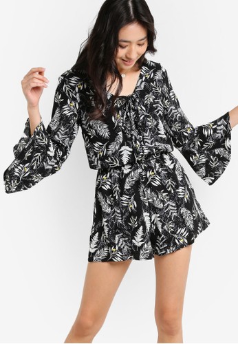 Printed Lace-up Romper