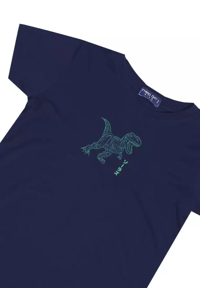 KU053 Kaos Anak Boy Girl neon trex navy