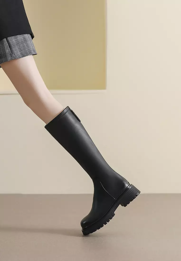 Zipper Microfiber Leather Riding Boots WW1605