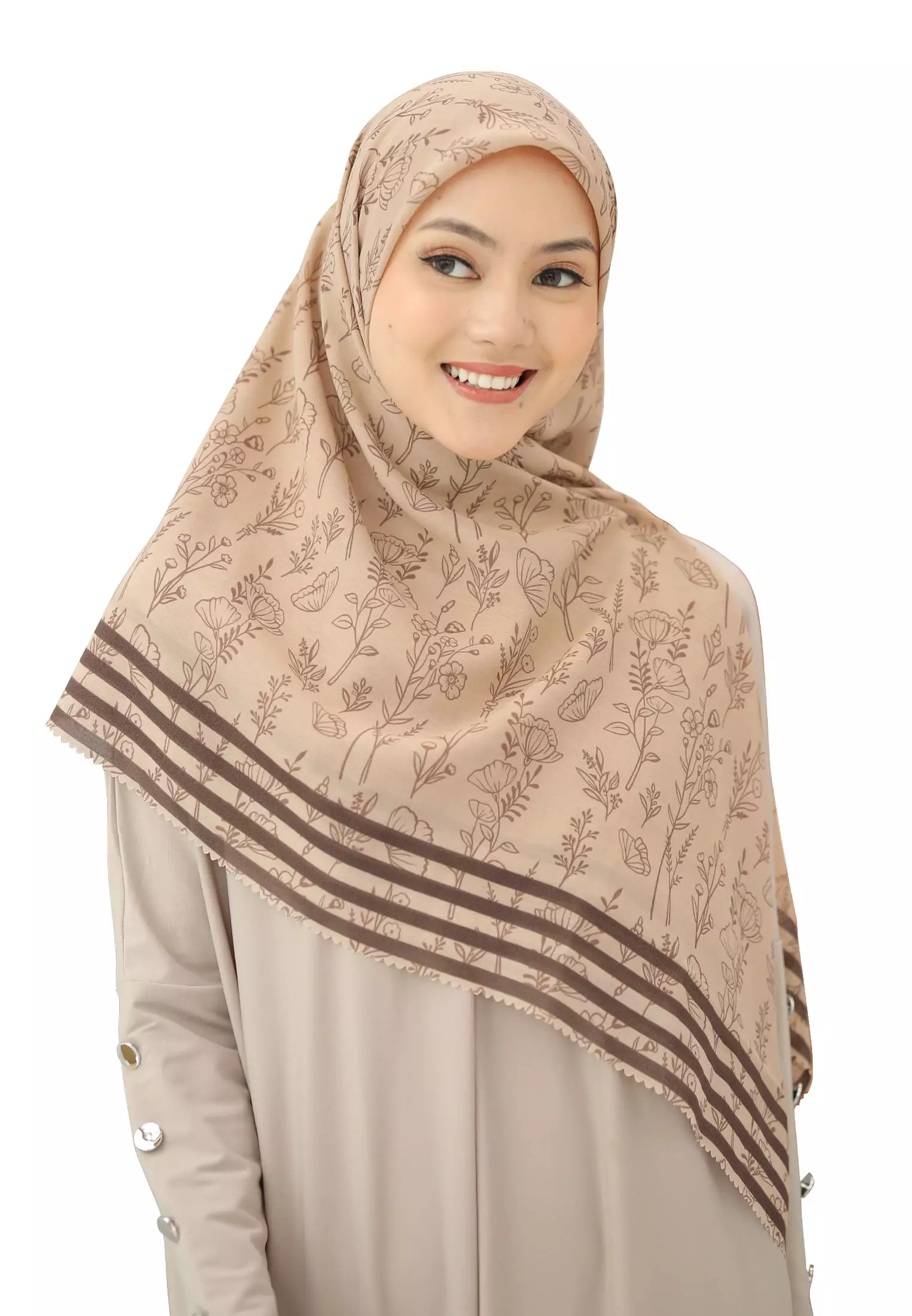Cotton Bee - Rania Printed Scarf | Hijab Segiempat Motif 130x130 - Hazelnut Choco