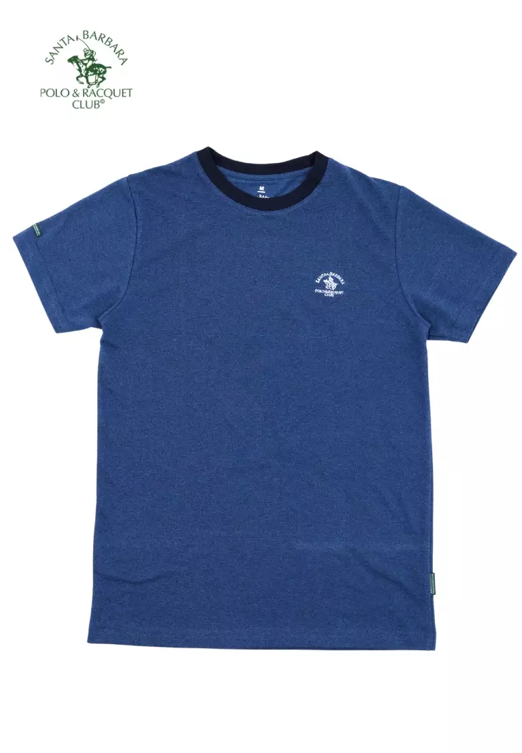 Plain Casual Cotton T-shirt with Embroidery logo on Chest-BLUE