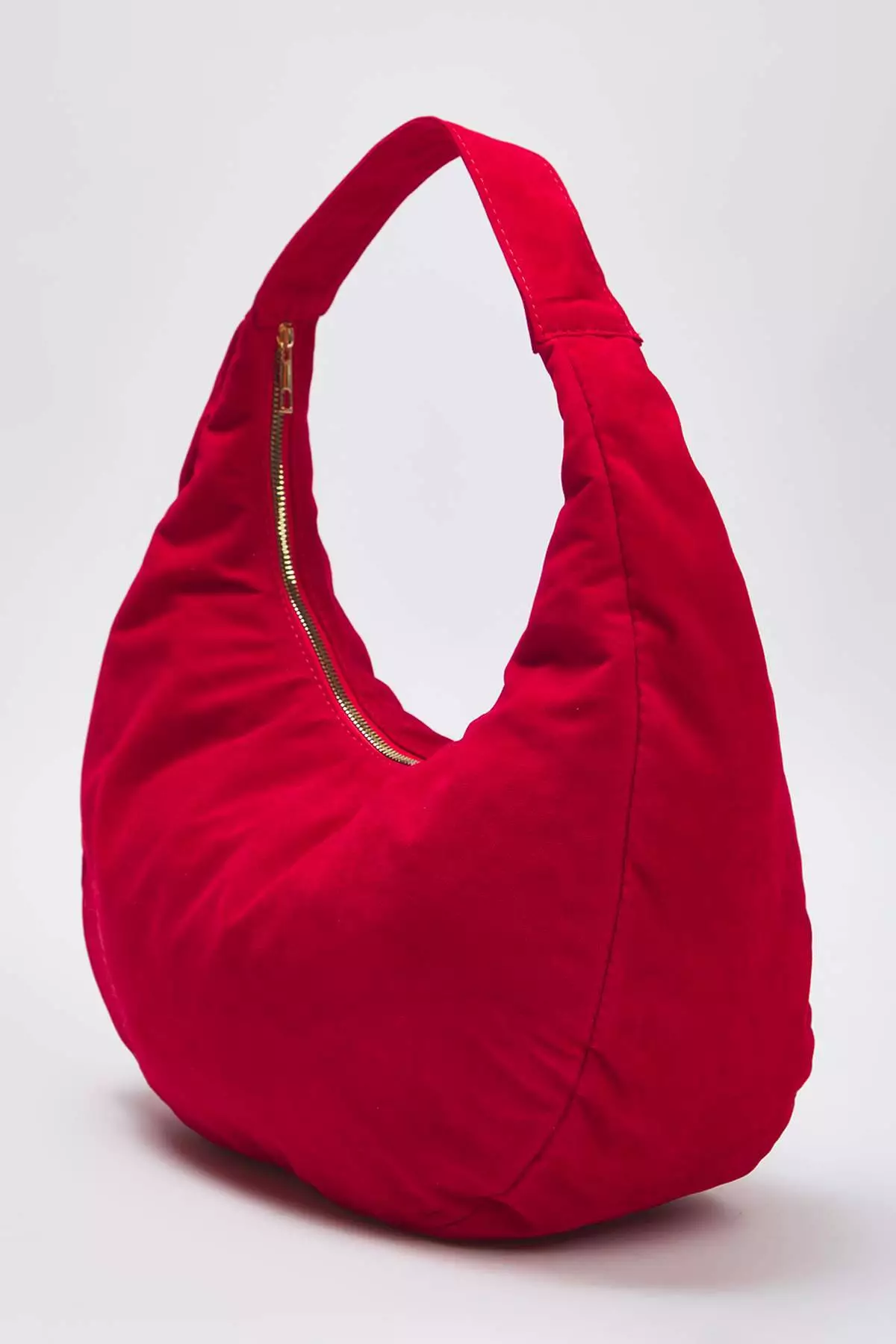 Red Suede Half Moon Women's Oval Shoulder Bag