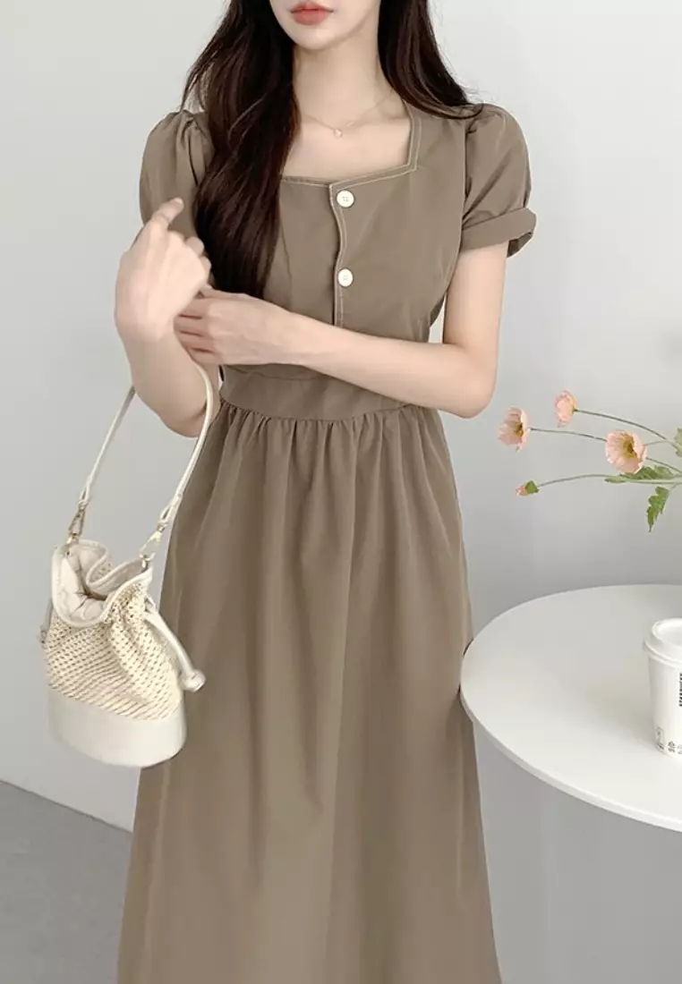 法式復古方領時尚連衣裙CA26033036BW