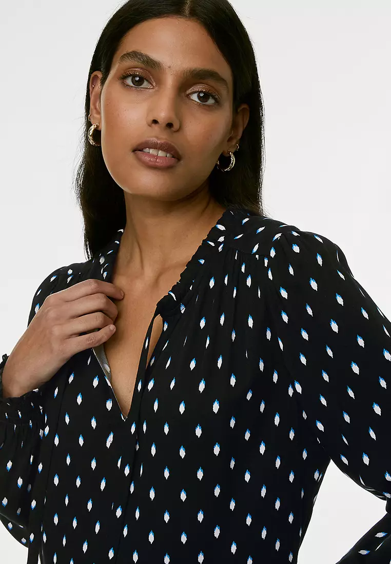 Printed Tie Neck Mini Relaxed Dress