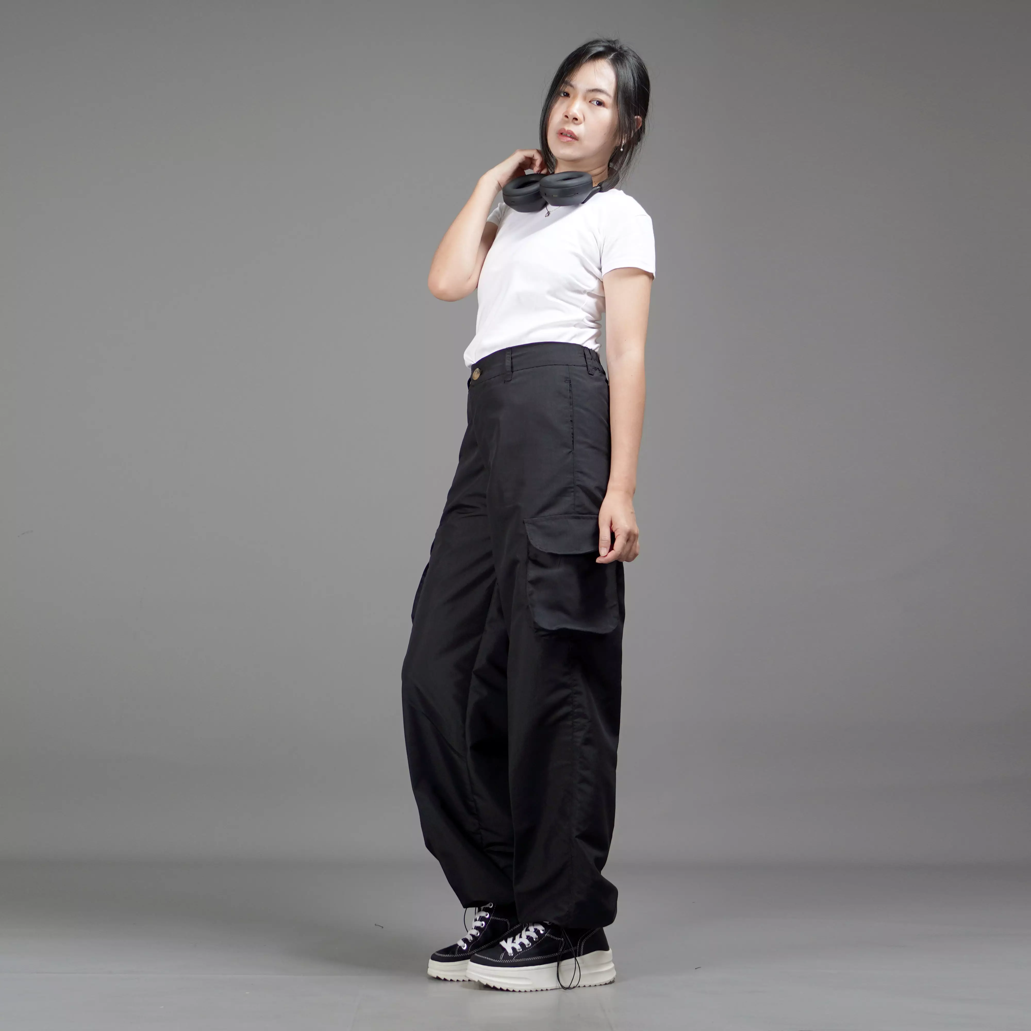  REGINA Celana Kargo Wanita Panjang Celana Kargo Parasut - HITAM