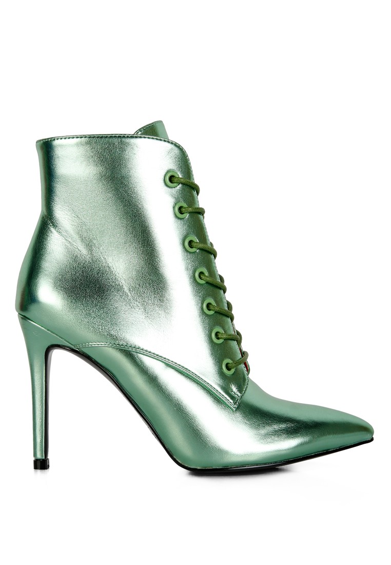 Green Metallic High Heeled Ankle Boot