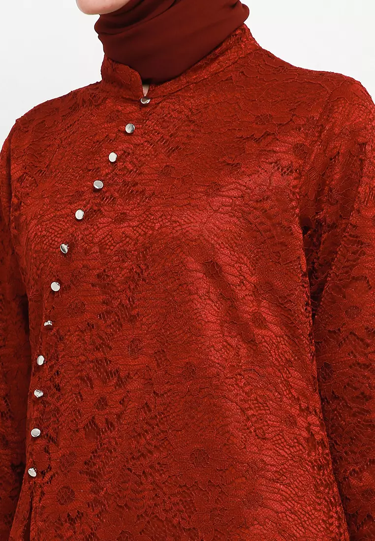 Ashia Lace Maxi Dress In Maroon