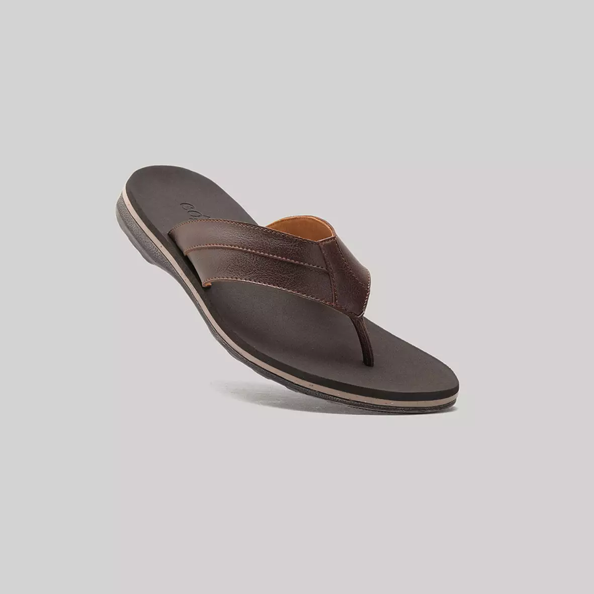 Sendal Jepit Kulit Pria Cogen Sandal Cowok Flip Flop Marino Leather - Brown