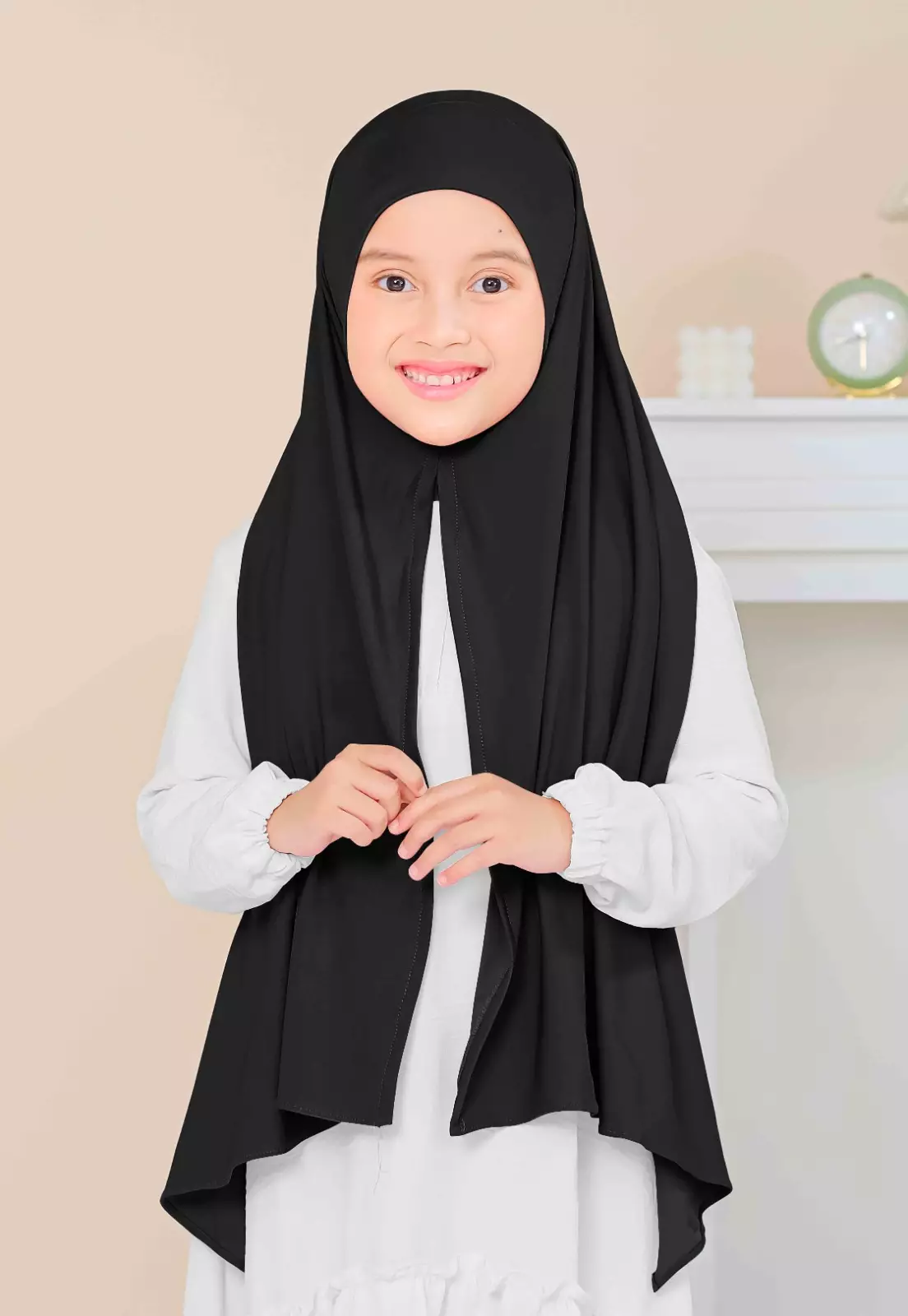 Cotton Bee - Calla Oval Instan | Hijab Pashmina Instan Anak - Black Jet
