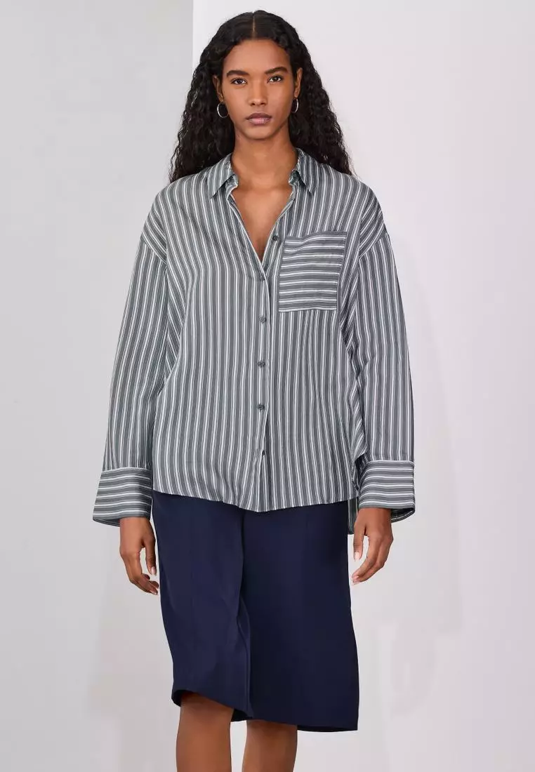 Jacquard Stripe Oversized Long Sleeve Shirt
