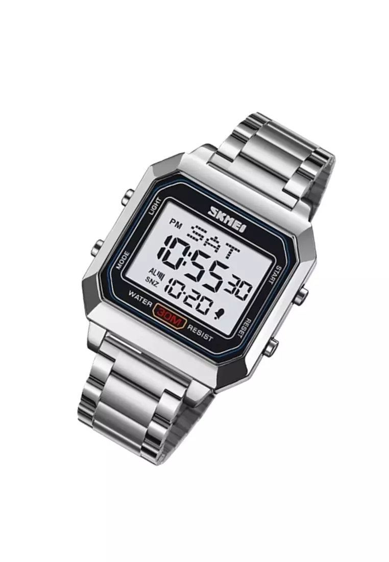 Jam Tangan Digital Pria Alarm Material Stainless Steel GB49 Waterproof ORIGINAL