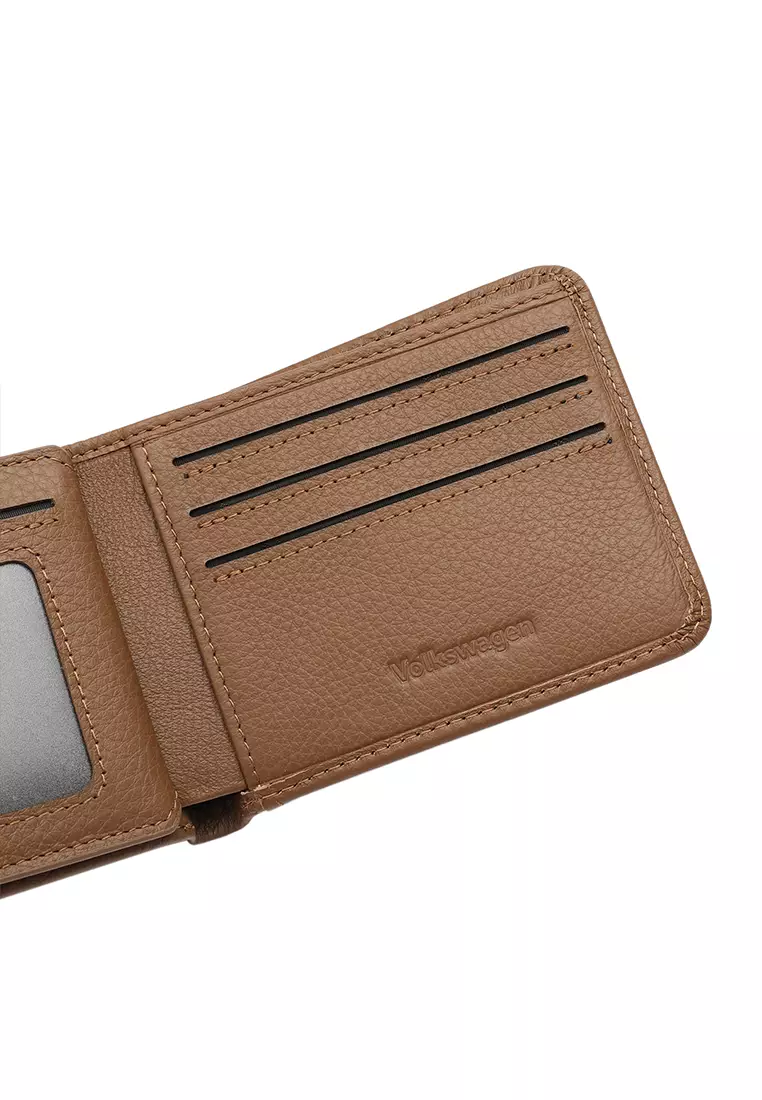 Men's RFID Genuine Leather Bi Fold Center Flap Short Wallet
