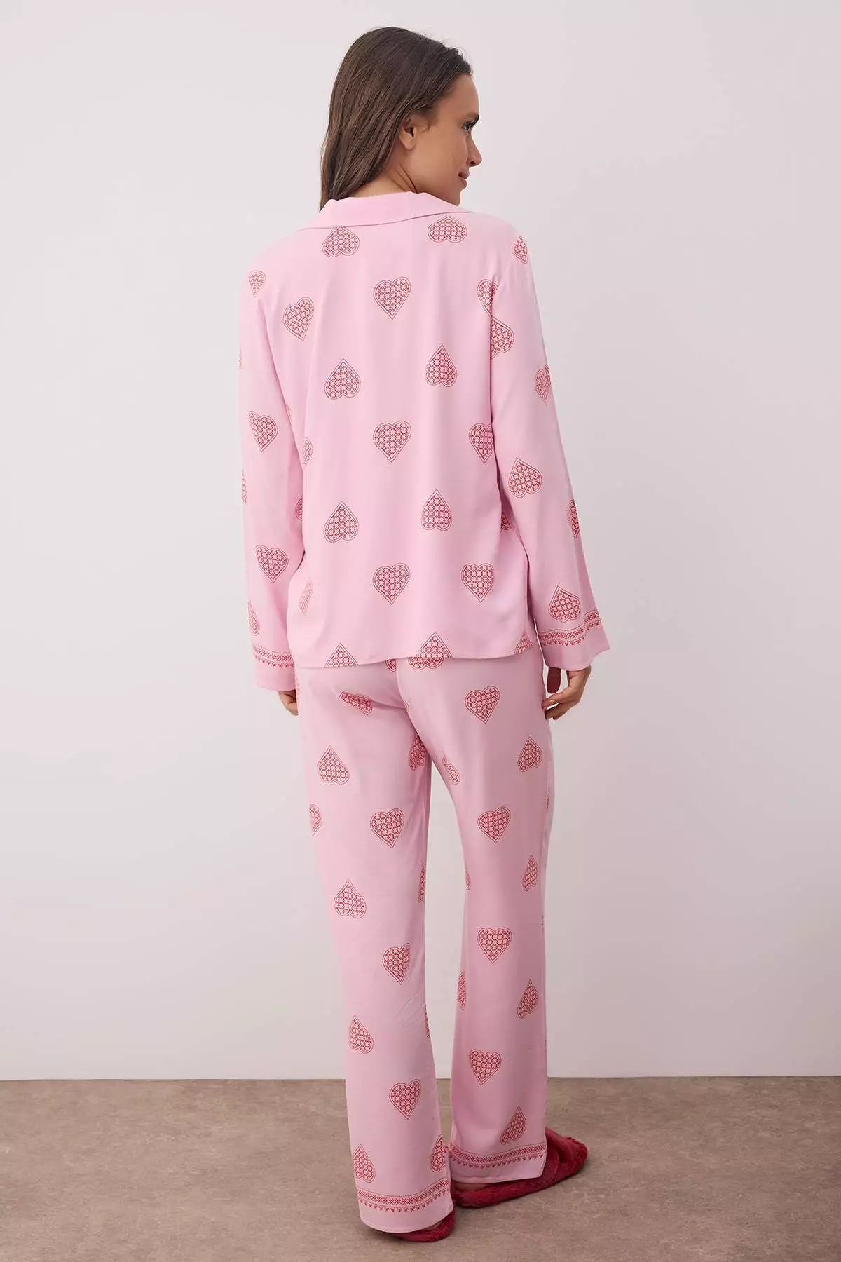Pink 100% Cotton Heart Woven Pajama Set Thmaw26Pt00025