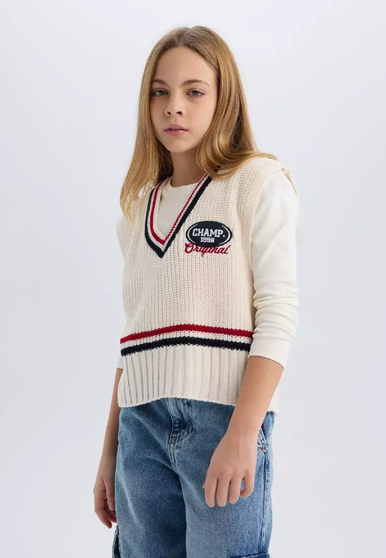 V Neck Embroidered Sweater