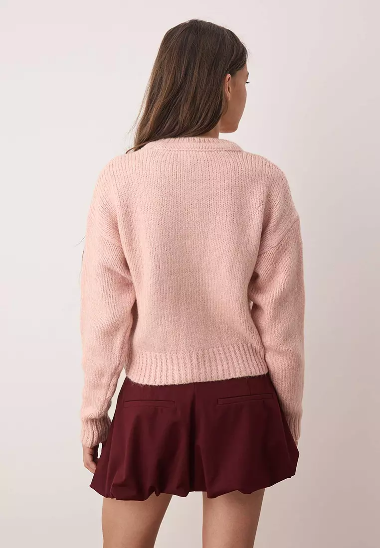 Pink New Year's Themed Soft Texture Crop/Short Knit Sweater Twoaw26Kz00174