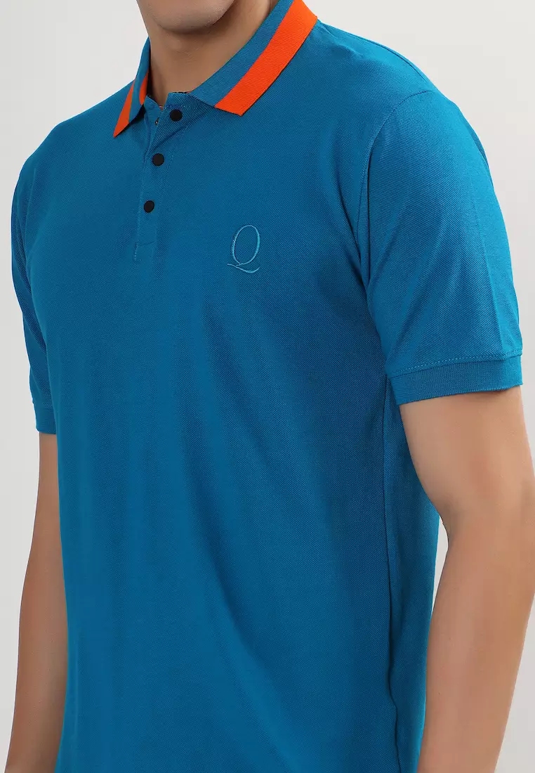 Mens Tipping Blue Orange Cotton Polo Shirt/Tshirt, Interlock, Breathable, Short Sleeve, Embridiory,Sports-Casual,Regular Fit,3 Button