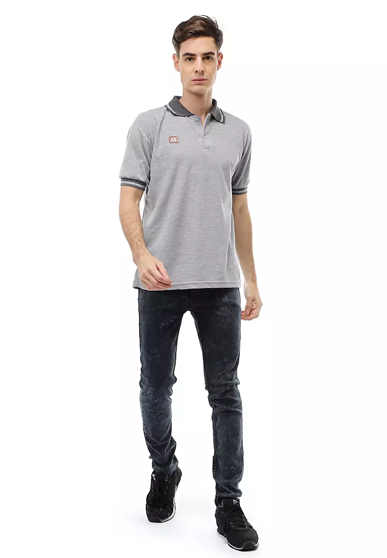 Jack T-Shirt Atasan Kasual Kaos Polos Pria Kerah Lengan Pendek Material Cotton ORIGINAL - Light Gray