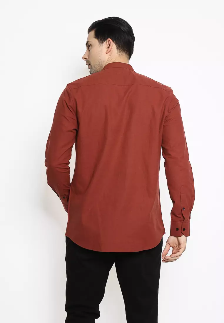 MAGINOT Kemeja Pria KOKO Basic Polos Lengan Panjang RED BROWN